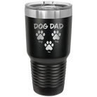 Personalized black 30 oz vacuum insulated tumbler with 'Cat Dog Mom Dad 3 paws' design