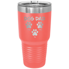 Personalized coral 30 oz vacuum insulated tumbler with 'Cat Dog Mom Dad 3 paws' design