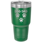 Personalized green 30 oz vacuum insulated tumbler with 'Cat Dog Mom Dad 3 paws' design