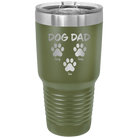 Personalized olive green 30 oz vacuum insulated tumbler with 'Cat Dog Mom Dad 3 paws' design