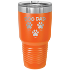 Personalized orange 30 oz vacuum insulated tumbler with 'Cat Dog Mom Dad 3 paws' design