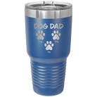 Personalized royal blue 30 oz vacuum insulated tumbler with 'Cat Dog Mom Dad 3 paws' design