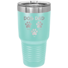 Personalized teal 30 oz vacuum insulated tumbler with 'Cat Dog Mom Dad 3 paws' design