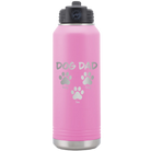 Personalized light purple 32 oz vacuum insulated water bottle with 'Cat Dog Mom Dad 3 paws' design