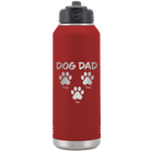 Personalized maroon 32 oz vacuum insulated water bottle with 'Cat Dog Mom Dad 3 paws' design