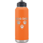Personalized orange 32 oz vacuum insulated water bottle with 'Cat Dog Mom Dad 3 paws' design