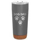 Personalized storm gray 20 oz vacuum insulated tumbler with 'Cat Dog Mom Dad 3 paws' design