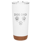 Personalized white 20 oz vacuum insulated tumbler with 'Cat Dog Mom Dad 3 paws' design