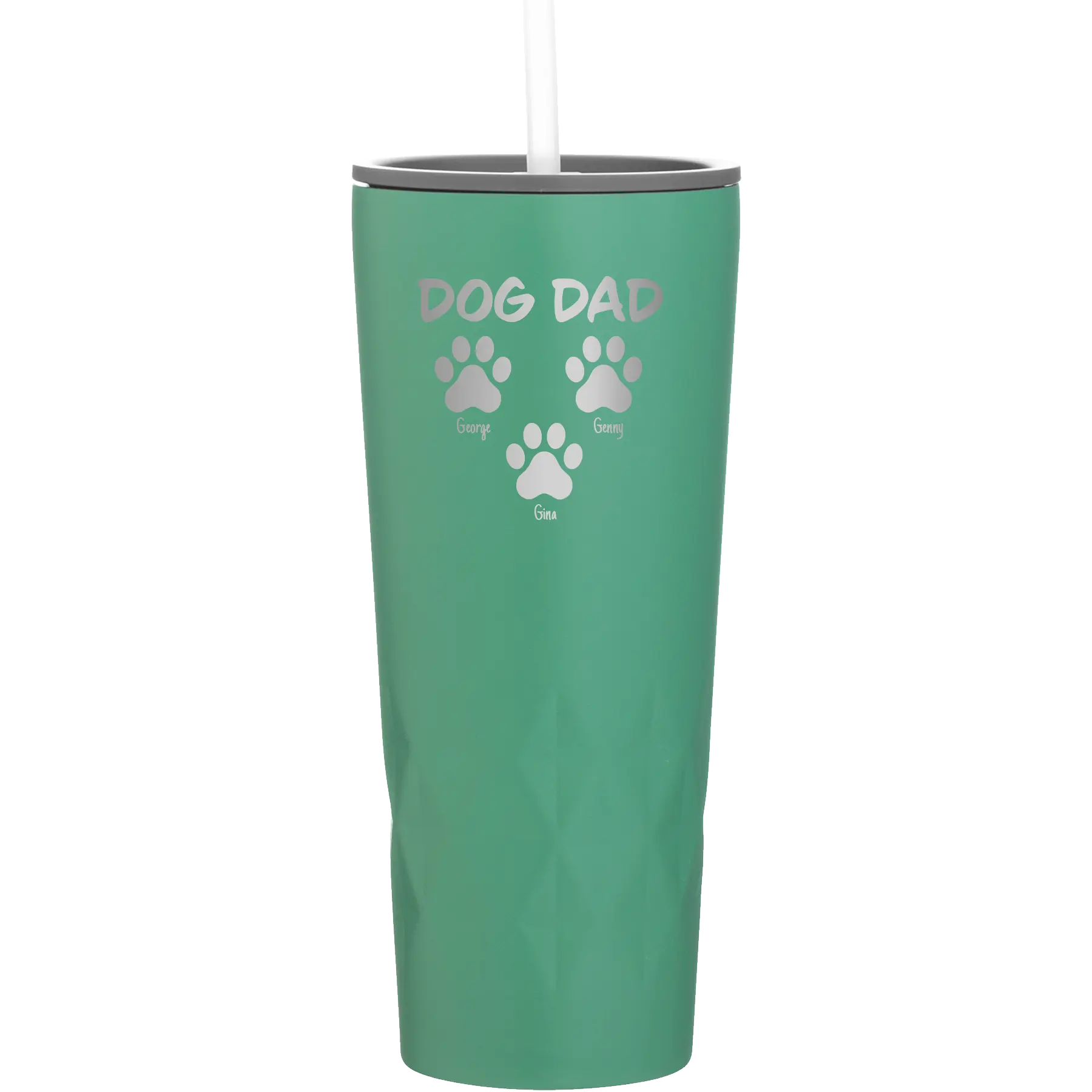 Personalized forage 20 oz vacuum insulated tumbler with 'Cat Dog Mom Dad 3 paws' design