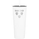 Personalized white 20 oz vacuum insulated tumbler with 'Cat Dog Mom Dad 3 paws' design