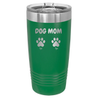 Personalized green 20 oz vacuum insulated tumbler with 'Cat Dog Mom Dad 2 paws' design