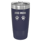 Personalized navy 20 oz vacuum insulated tumbler with 'Cat Dog Mom Dad 2 paws' design