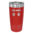 Personalized red 20 oz vacuum insulated tumbler with 'Cat Dog Mom Dad 2 paws' design