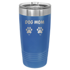 Personalized royal blue 20 oz vacuum insulated tumbler with 'Cat Dog Mom Dad 2 paws' design