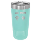 Personalized teal 20 oz vacuum insulated tumbler with 'Cat Dog Mom Dad 2 paws' design
