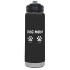 Personalized black 20 oz vacuum insulated water bottle with 'Cat Dog Mom Dad 2 paws' design