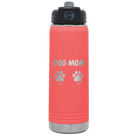 Personalized coral 20 oz vacuum insulated water bottle with 'Cat Dog Mom Dad 2 paws' design