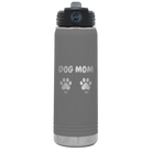 Personalized dark gray 20 oz vacuum insulated water bottle with 'Cat Dog Mom Dad 2 paws' design
