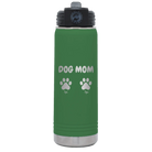 Personalized green 20 oz vacuum insulated water bottle with 'Cat Dog Mom Dad 2 paws' design