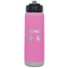 Personalized light purple 20 oz vacuum insulated water bottle with 'Cat Dog Mom Dad 2 paws' design