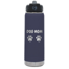 Personalized navy 20 oz vacuum insulated water bottle with 'Cat Dog Mom Dad 2 paws' design
