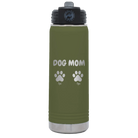 Personalized olive green 20 oz vacuum insulated water bottle with 'Cat Dog Mom Dad 2 paws' design