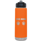 Personalized orange 20 oz vacuum insulated water bottle with 'Cat Dog Mom Dad 2 paws' design