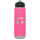 Personalized pink 20 oz vacuum insulated water bottle with 'Cat Dog Mom Dad 2 paws' design