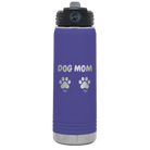 Personalized purple 20 oz vacuum insulated water bottle with 'Cat Dog Mom Dad 2 paws' design