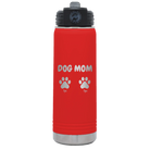 Personalized red 20 oz vacuum insulated water bottle with 'Cat Dog Mom Dad 2 paws' design