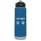 Personalized royal blue 20 oz vacuum insulated water bottle with 'Cat Dog Mom Dad 2 paws' design