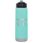 Personalized teal 20 oz vacuum insulated water bottle with 'Cat Dog Mom Dad 2 paws' design