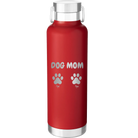 Personalized red 24 oz vacuum insulated water bottle with 'Cat Dog Mom Dad 2 paws' design