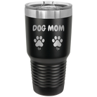Personalized black 30 oz vacuum insulated tumbler with 'Cat Dog Mom Dad 2 paws' design