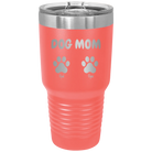 Personalized coral 30 oz vacuum insulated tumbler with 'Cat Dog Mom Dad 2 paws' design