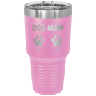 Personalized light purple 30 oz vacuum insulated tumbler with 'Cat Dog Mom Dad 2 paws' design