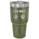 Personalized olive green 30 oz vacuum insulated tumbler with 'Cat Dog Mom Dad 2 paws' design