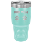 Personalized teal 30 oz vacuum insulated tumbler with 'Cat Dog Mom Dad 2 paws' design