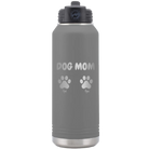 Personalized dark gray 32 oz vacuum insulated water bottle with 'Cat Dog Mom Dad 2 paws' design