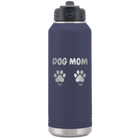Personalized navy 32 oz vacuum insulated water bottle with 'Cat Dog Mom Dad 2 paws' design