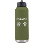 Personalized olive green 32 oz vacuum insulated water bottle with 'Cat Dog Mom Dad 2 paws' design