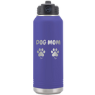 Personalized purple 32 oz vacuum insulated water bottle with 'Cat Dog Mom Dad 2 paws' design