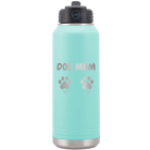 Personalized teal 32 oz vacuum insulated water bottle with 'Cat Dog Mom Dad 2 paws' design