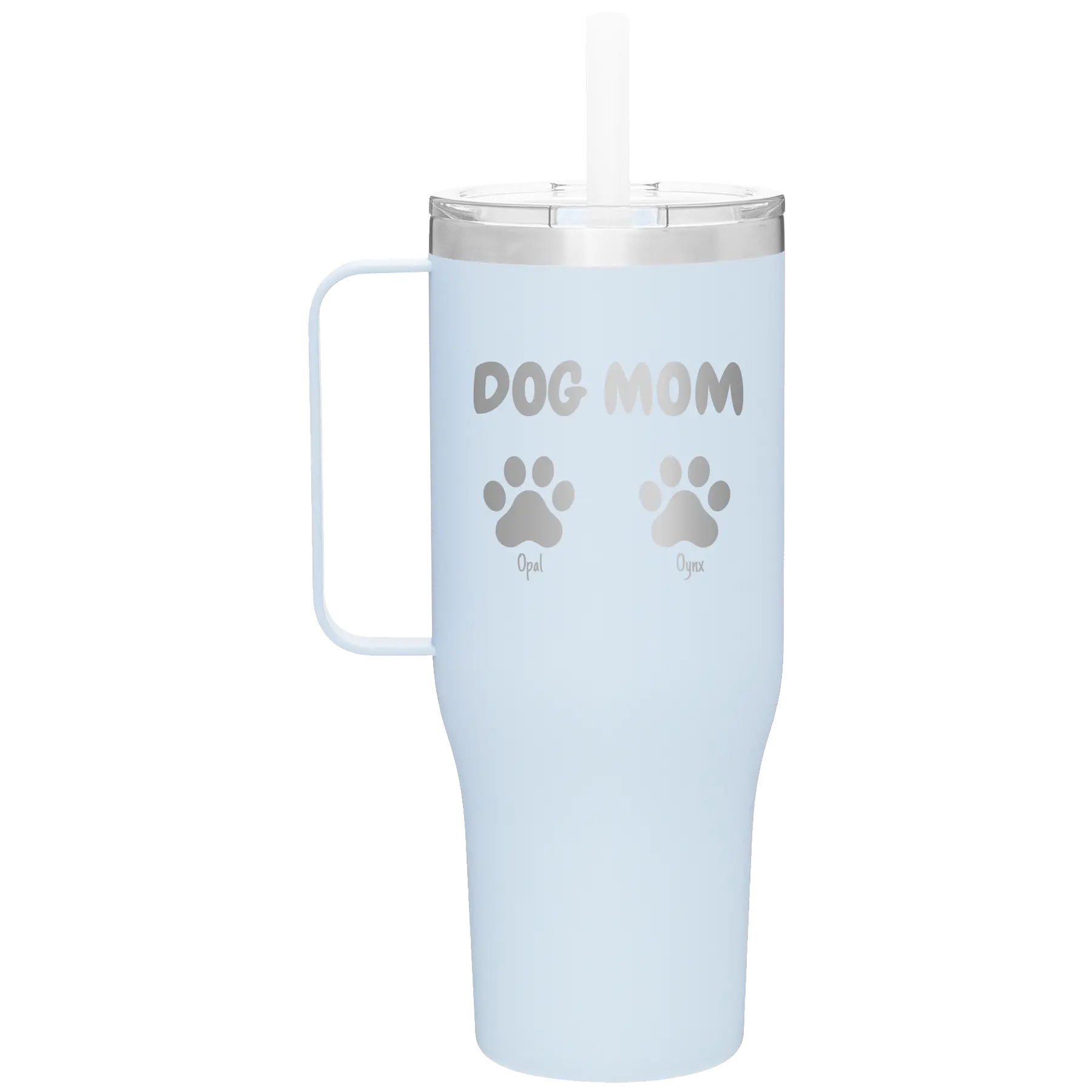 Personalized landfall 40 oz vacuum insulated tumbler mug with 'Cat Dog Mom Dad 2 paws' design