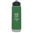 Personalized green 20 oz vacuum insulated water bottle with 'Vacation with two Palm Trees and Hammock' design
