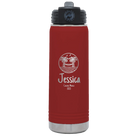 Personalized maroon 20 oz vacuum insulated water bottle with 'Vacation with two Palm Trees and Hammock' design
