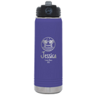 Personalized purple 20 oz vacuum insulated water bottle with 'Vacation with two Palm Trees and Hammock' design