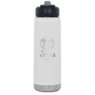 Personalized white 20 oz vacuum insulated water bottle with 'Vacation with two Palm Trees and Hammock' design