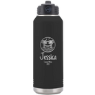 Personalized black 32 oz vacuum insulated water bottle with 'Vacation with two Palm Trees and Hammock' design