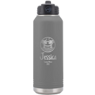Personalized dark gray 32 oz vacuum insulated water bottle with 'Vacation with two Palm Trees and Hammock' design
